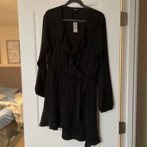 NWT Express Black Ruffle Long-Sleeve Dress size L